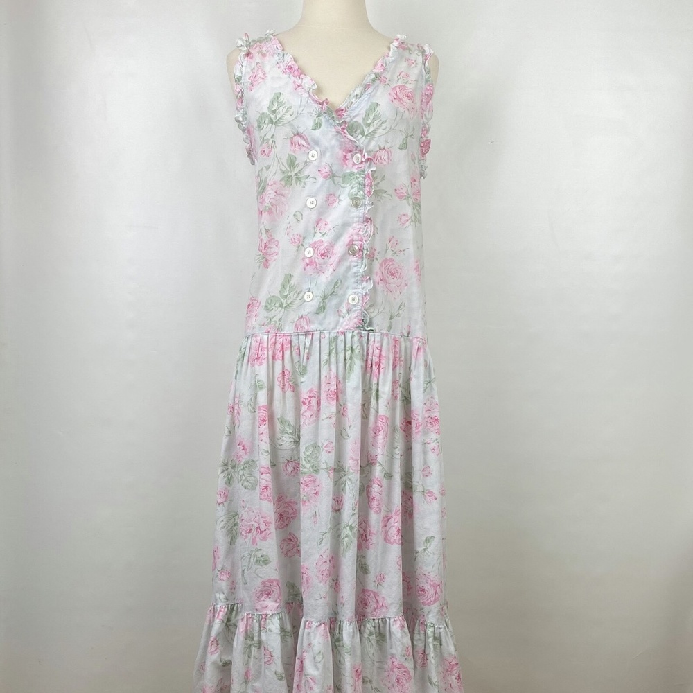 Vintage Victoria Secret Dress Medium Cotton Gold Label Pink Roses Midi Boho